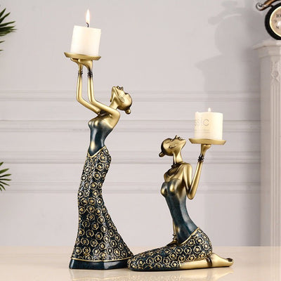 European Style Retro Beauty Candlestick Ornament Decoration - AlloraDecor