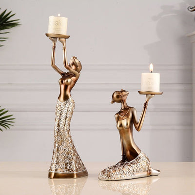 European Style Retro Beauty Candlestick Ornament Decoration - AlloraDecor