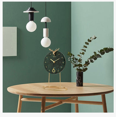 Light Luxury Marble Desktop Clock – Modern Metal Seat Clock with Silent Quartz Movement - AlloraDecor