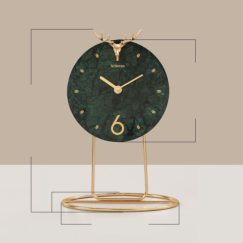 Light Luxury Marble Desktop Clock – Modern Metal Seat Clock with Silent Quartz Movement - AlloraDecor