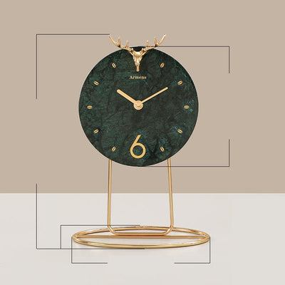 Light Luxury Marble Desktop Clock – Modern Metal Seat Clock with Silent Quartz Movement - AlloraDecor
