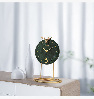 Light Luxury Marble Desktop Clock – Modern Metal Seat Clock with Silent Quartz Movement - AlloraDecor