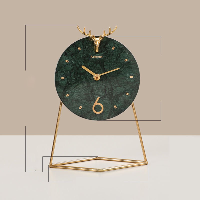 Light Luxury Marble Desktop Clock – Modern Metal Seat Clock with Silent Quartz Movement - AlloraDecor