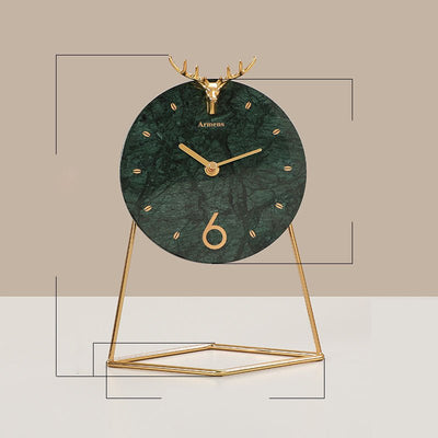 Light Luxury Marble Desktop Clock – Modern Metal Seat Clock with Silent Quartz Movement - AlloraDecor
