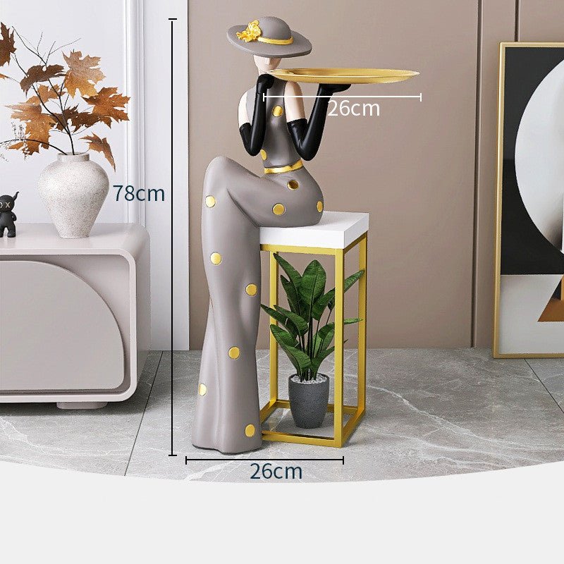 Modern Resin Human Figurine – Artistic Floor Decor with Tray - AlloraDecor