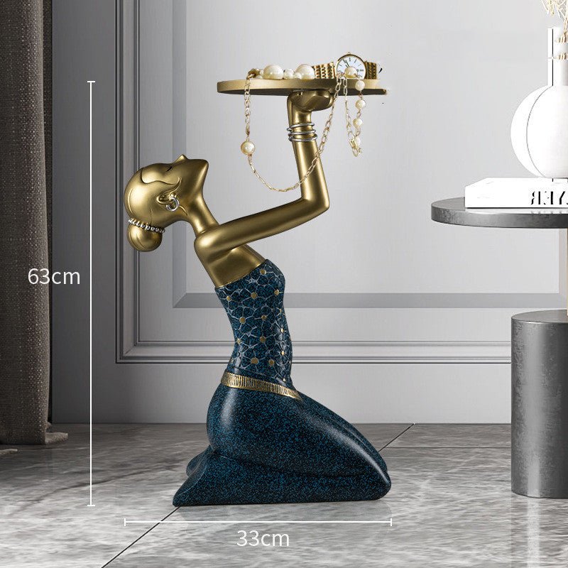 Modern Resin Human Figurine – Artistic Floor Decor with Tray - AlloraDecor