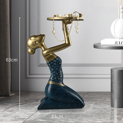 Modern Resin Human Figurine – Artistic Floor Decor with Tray - AlloraDecor