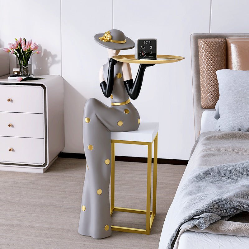 Modern Resin Human Figurine – Artistic Floor Decor with Tray - AlloraDecor