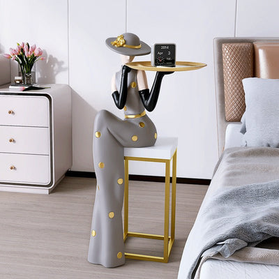 Modern Resin Human Figurine – Artistic Floor Decor with Tray - AlloraDecor